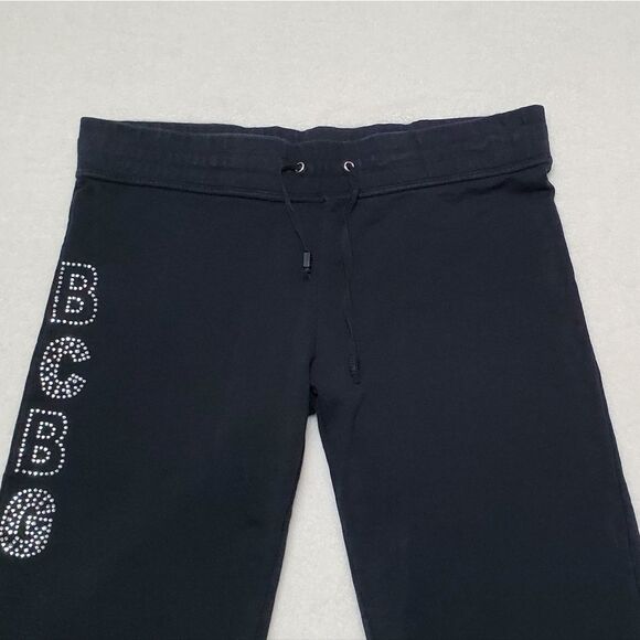 BCBGMAXAZRIA Vintage Retro Y2K  Black Bling Spell Out Cropped Sweatpants XL - Picture 5 of 12